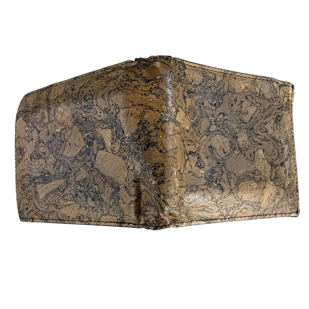Queork Mens Bifold Wallet Marbled Cork Slim Card Slots OS Tan Brown Cork